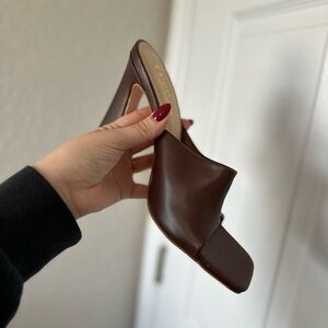 Brown square toe heel